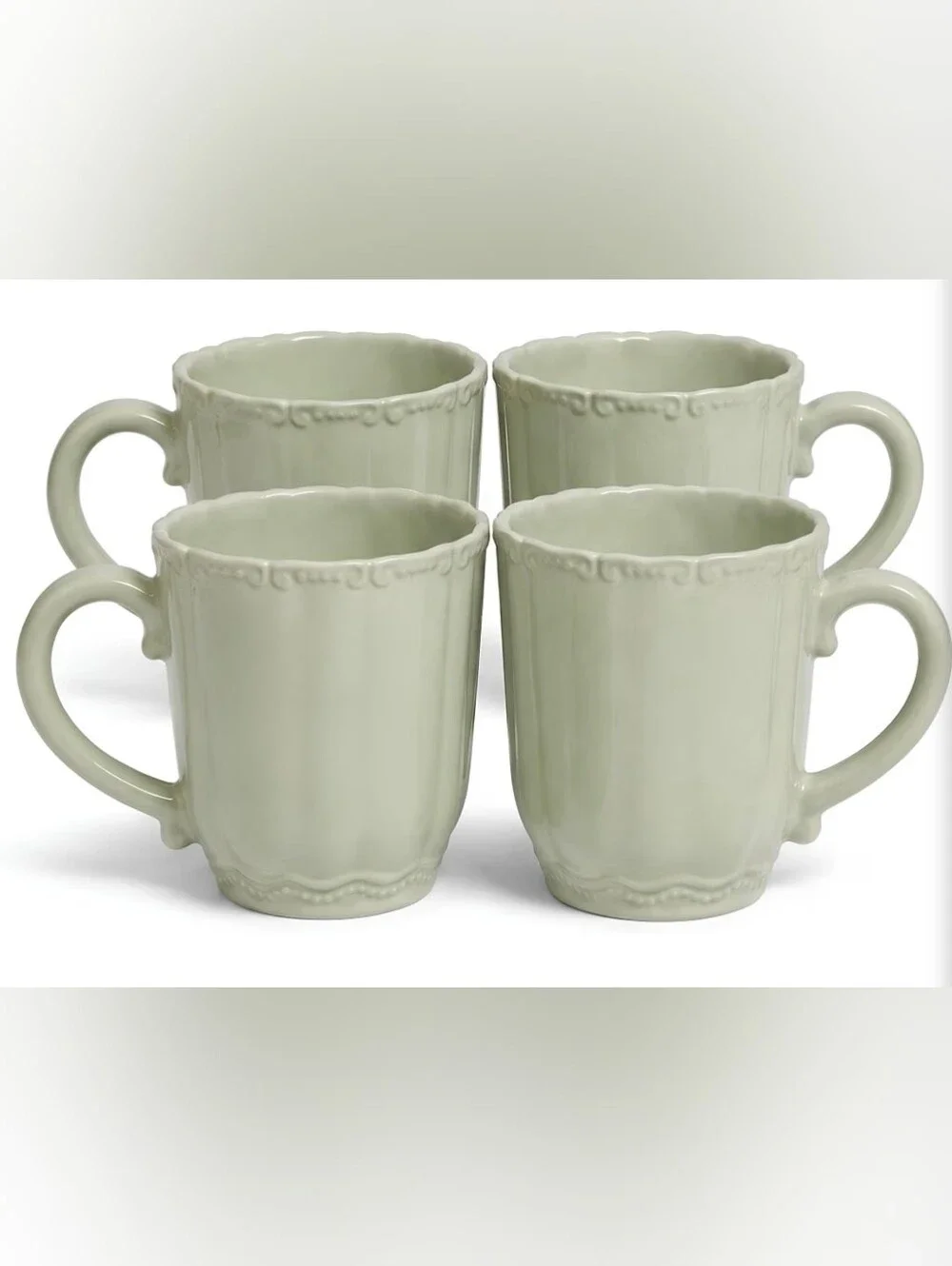 Vibrant Ceramic Set of 4 Bethany Sage Green Coffee Mugs | 15 oz | NEW IN BOX |